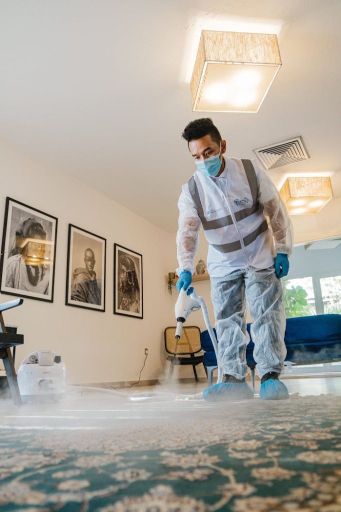 A Man Cleaning a Carpet 